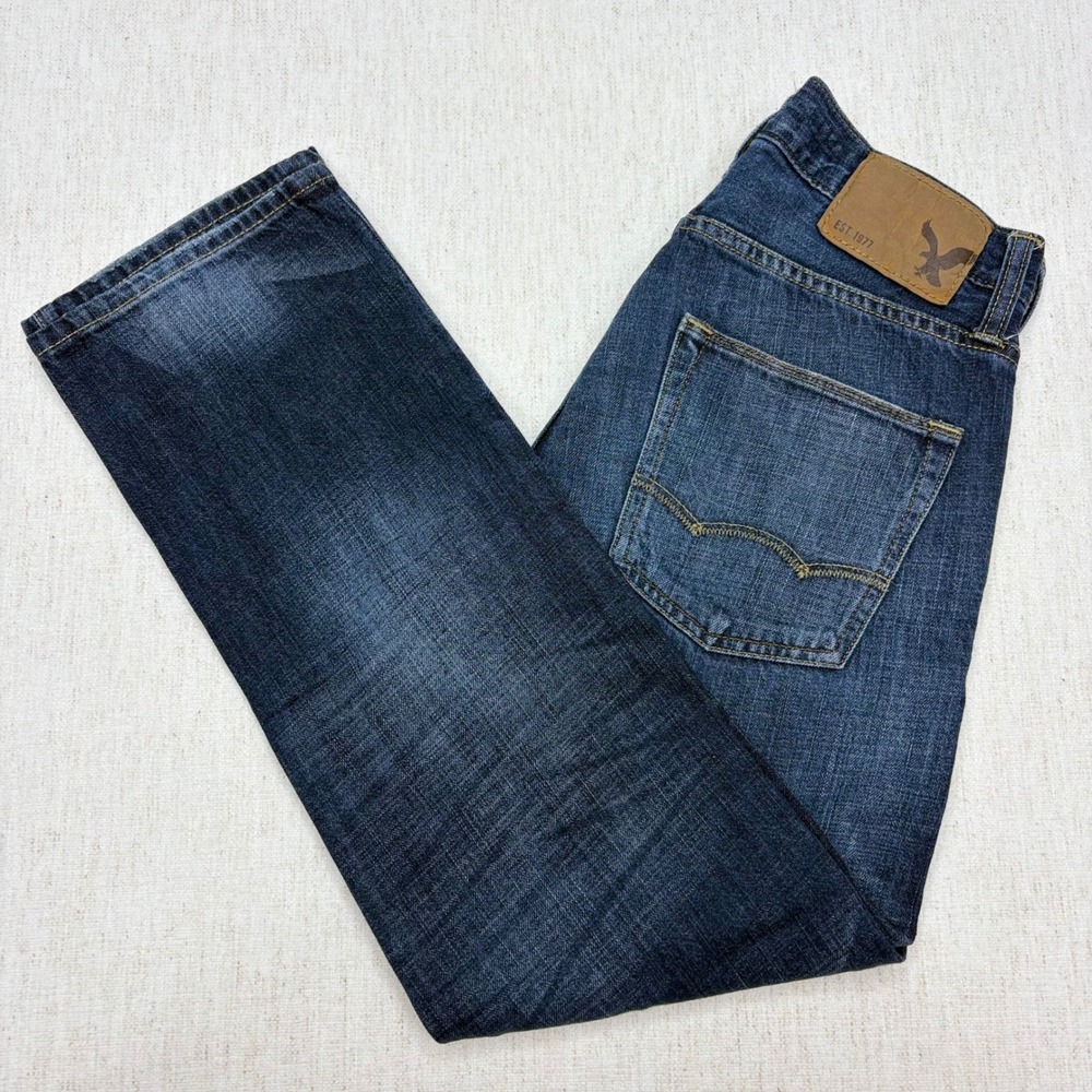 American Eagle Slim Straight Dark Wash Jeans Mens 26x28 100% Cotton Made In 2013